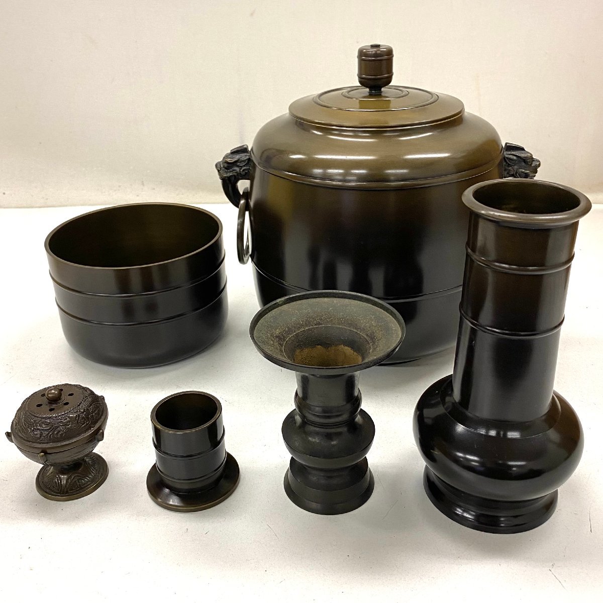 工芸品 □壱□金工師 金谷浄雲 唐銅利休形 皆具/