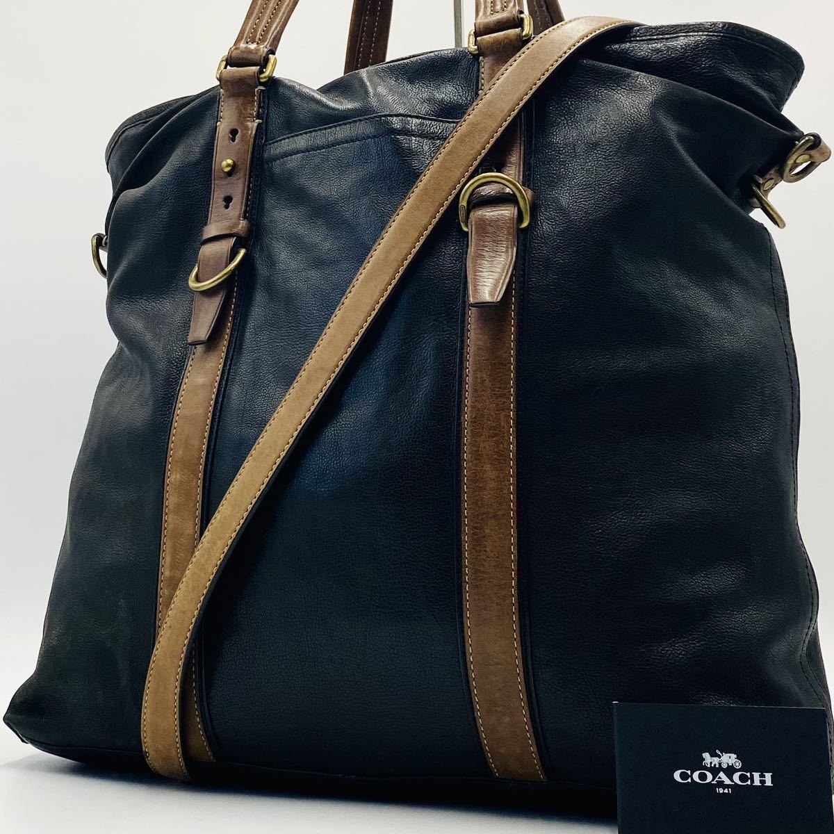 1円～【入手困難品】定価10万円 コーチ COACH トートバッグ ビジネスバッグ ショルダーバッグ A4 2way レザー メンズ レディース ブラック