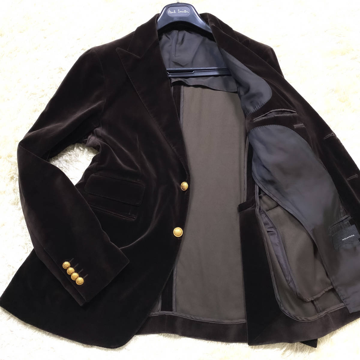 未使用級!極暖ベロア!XL.LL~Lタリアトーレ テーラードジャケット刻印金メタルボタン 48イタリア製 ベルベット生地 大きいサイズTAGLIATORE