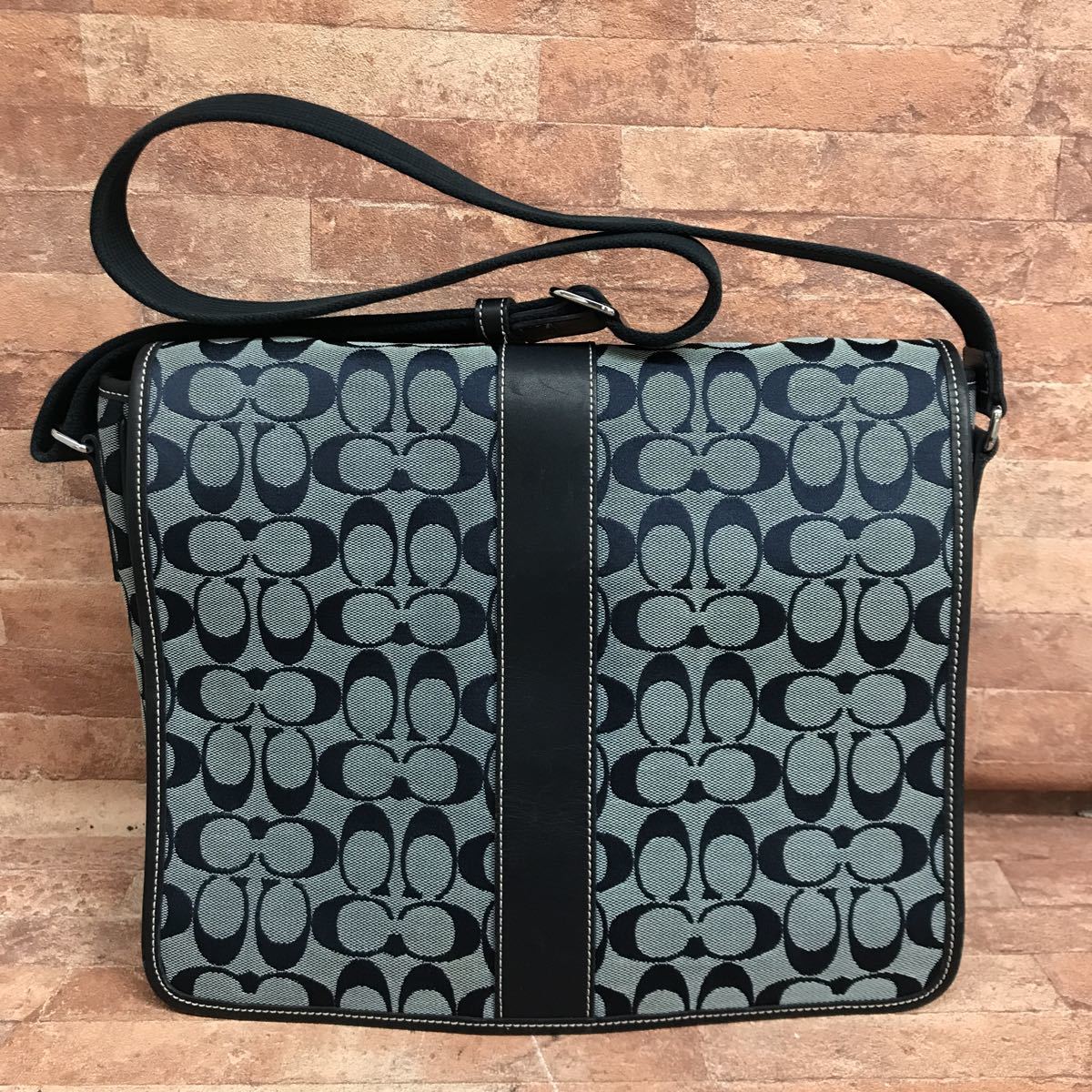 264- COACH コーチ シグネチャー ショルダーバッグ 斜め掛け ネイビー 