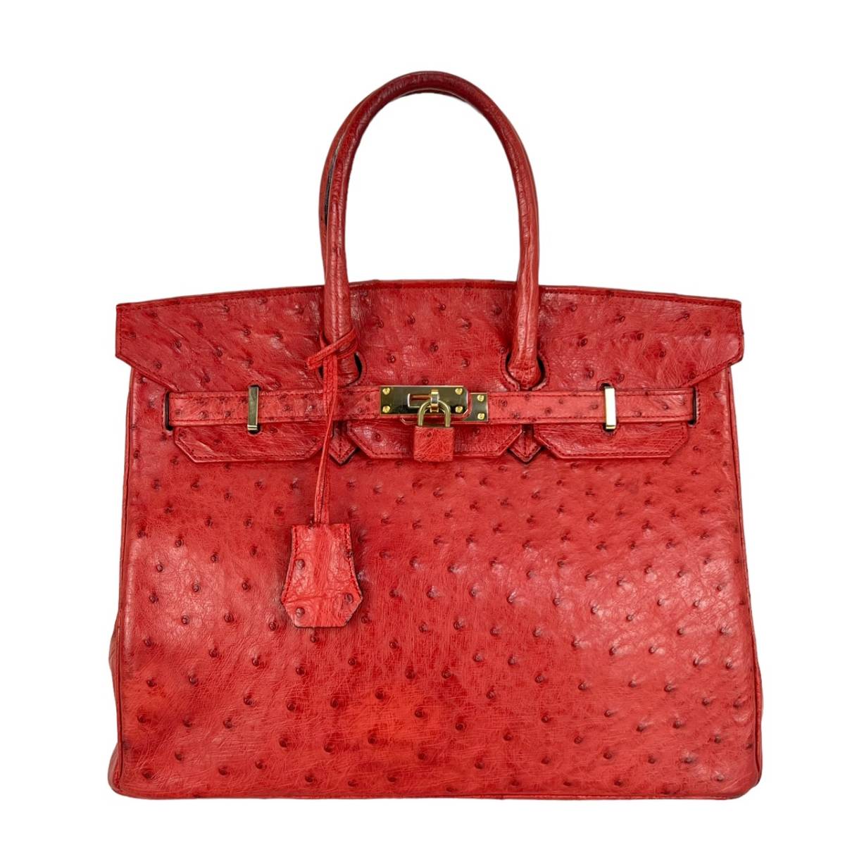 ostrich リアルオーストリッチ ハンドバッグ ターンロック レッド 赤 