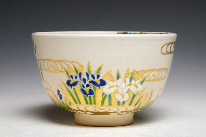 陽炎園 膳所焼 茶道具 淡海ぜぜ 共箱 色絵秋草茶碗 造 窯元 抹茶