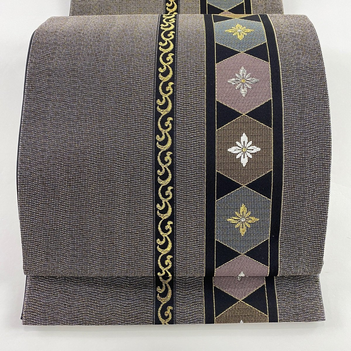 袋帯 美品 秀品 狩猟文 鳥 金糸 茶緑色 六通 正絹 【中古】 | TSUM1947.BY