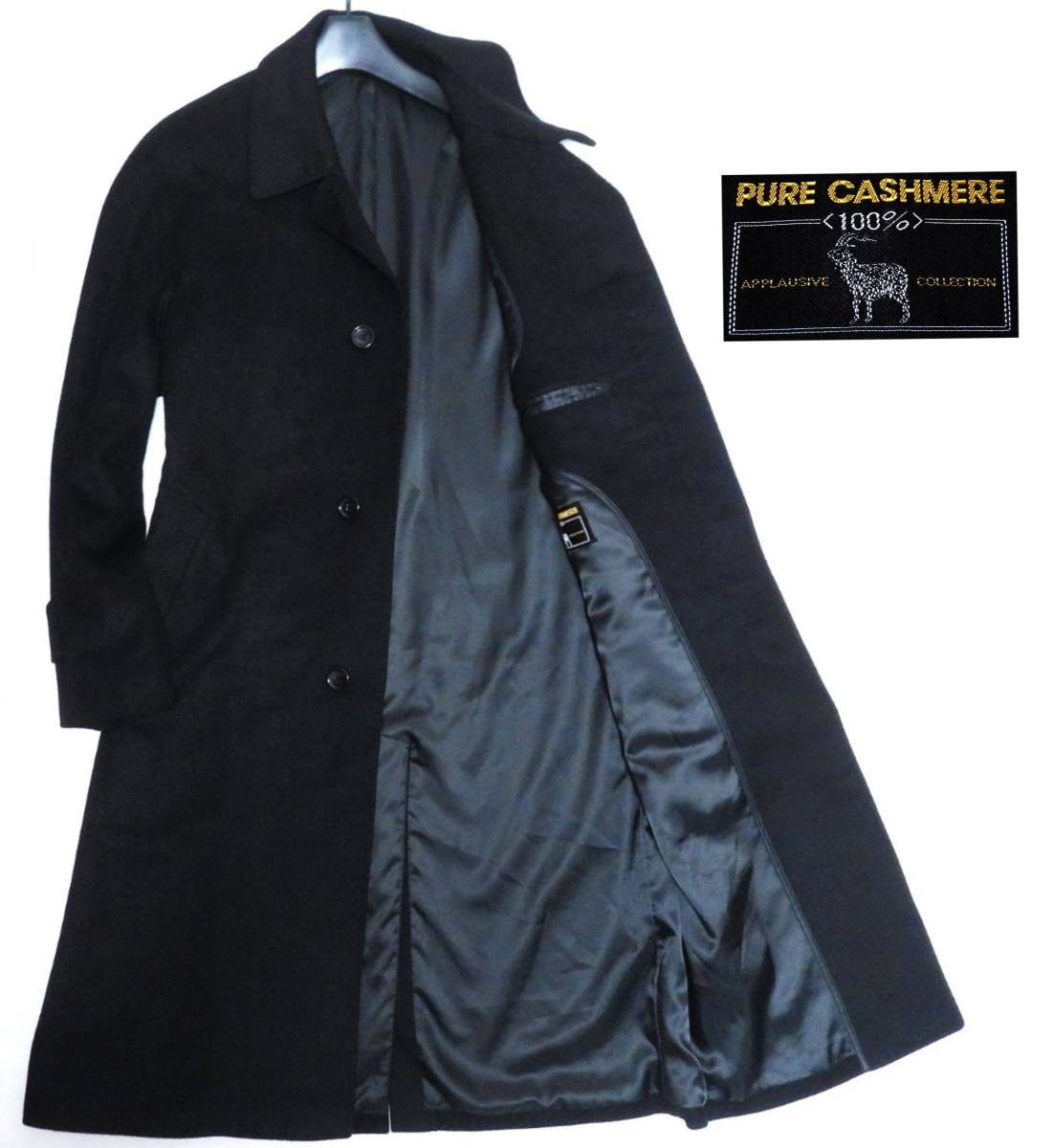 全国無料，正規品 PURE CASHMERE 最高級ピュアカシミヤ100% ステンカラーコート ロング丈 比翼仕立て メンズアウター ビジネス 紳士 94A6 黒 冬物(Lサイズ)｜売買されたオークション情報、yahooの商品情報をアーカイ Lサイズ