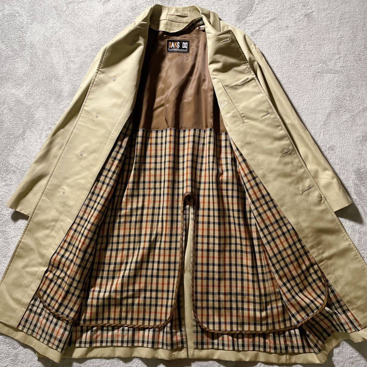 極美品 ダックス【英國紳士の佇まい】 DAKS LONDON チェック柄 ライナー ラグラン 比翼 ステンカラーコート メンズ XL LL 検 ベージュ
