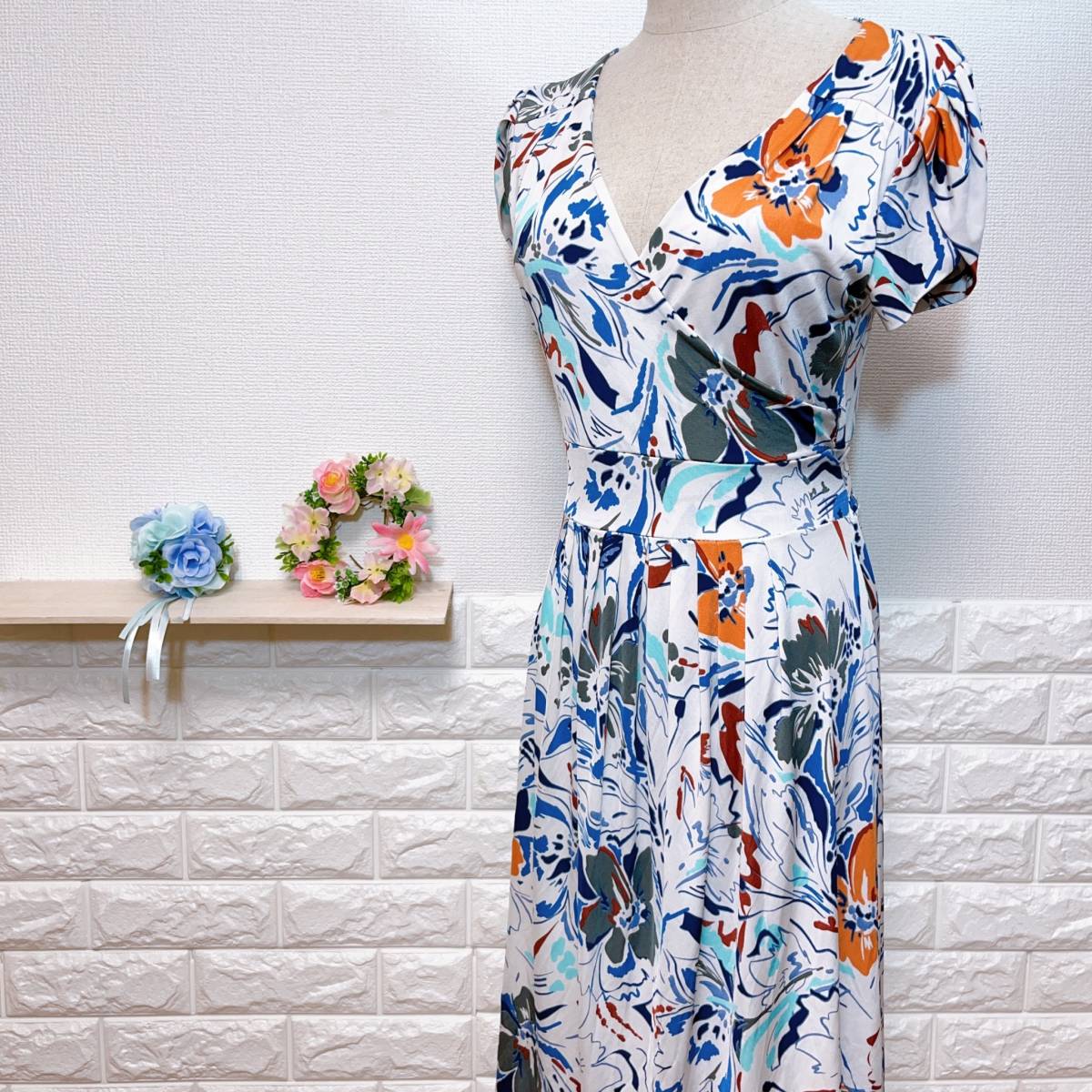 OS1253【美品】 Fifilles paris フィフィーユパリ ワンピ ワンピース 柄もの カシュクール ストレッチ フランス製 高級感 大人かわいい