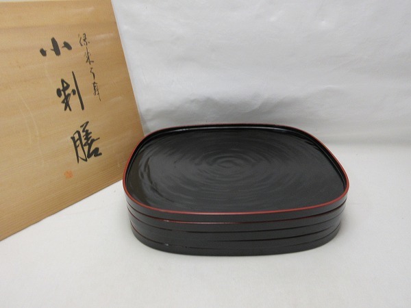  411747 懐石道具 縁朱福寿 小判膳 5枚組 木製漆器 アソベ光石謹製 共箱 検 茶道具 煎茶道具 懐石盆 会席膳 天然木 来客 ⅲ(膳)｜売買されたオークション情報、yahooの商品情報をアーカイブ公開 - 膳