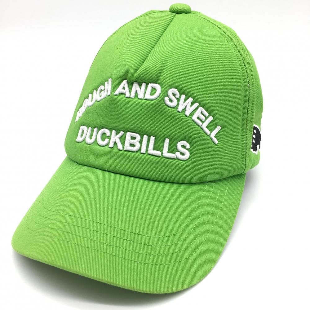 【超美品】rough & swell ラフアンドスウェル キャップ グリーン×白 立体ロゴ刺しゅう コットン100％ ゴルフウェア