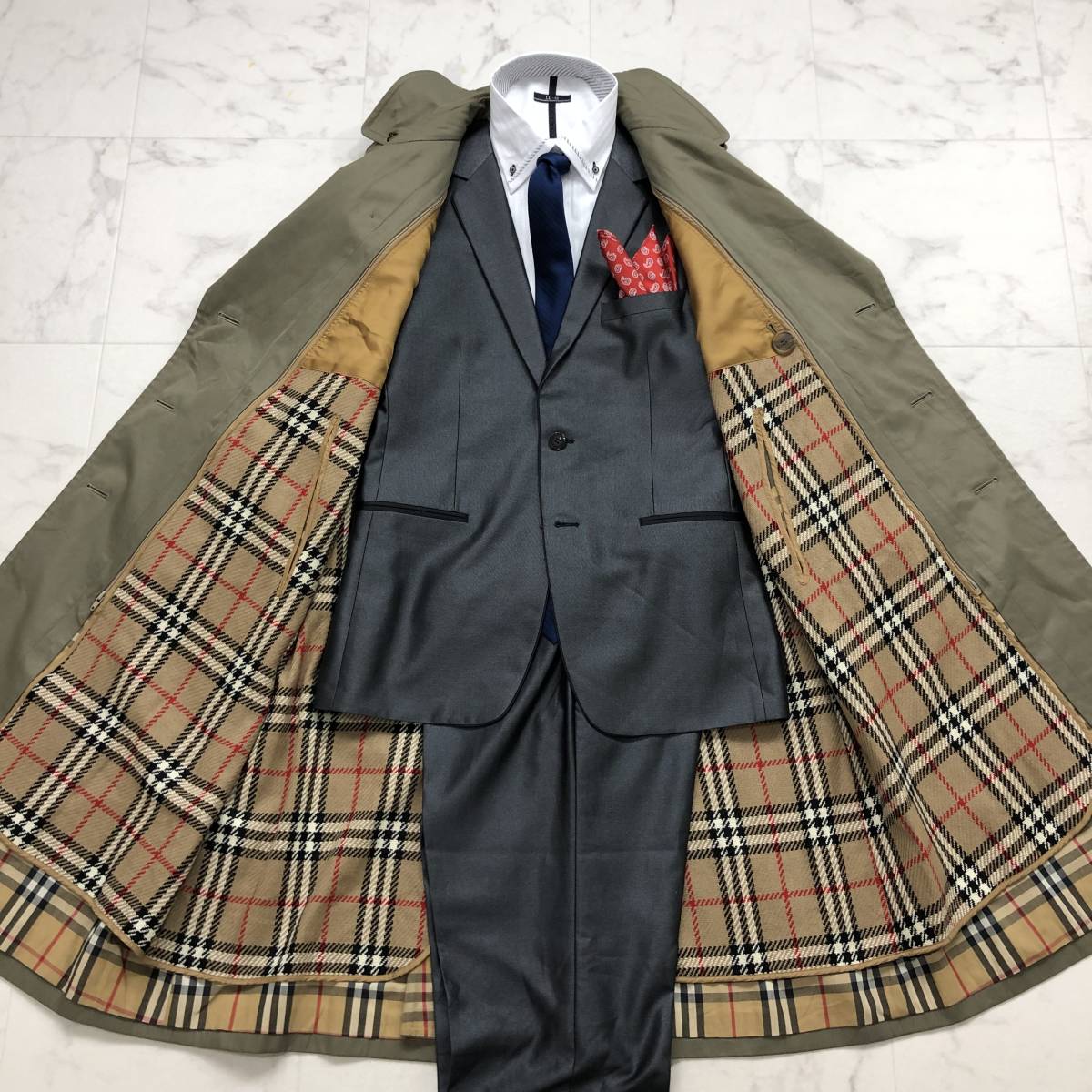 定番ノバチェック☆バーバリー【BURBERRYS】トレンチコート メンズ L