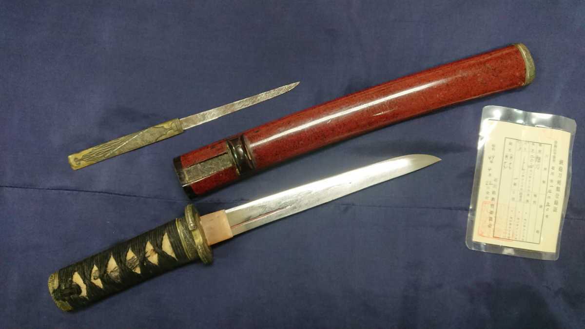 ☆大垣拵 短刀！ 古風な丸棟平造です 小柄付き！ 武具刀剣 日本刀