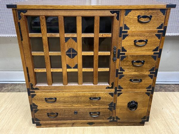C189】木製 和風 小物入れ タンス型/箪笥 高さ54.6cm 引き出し 鍵付き