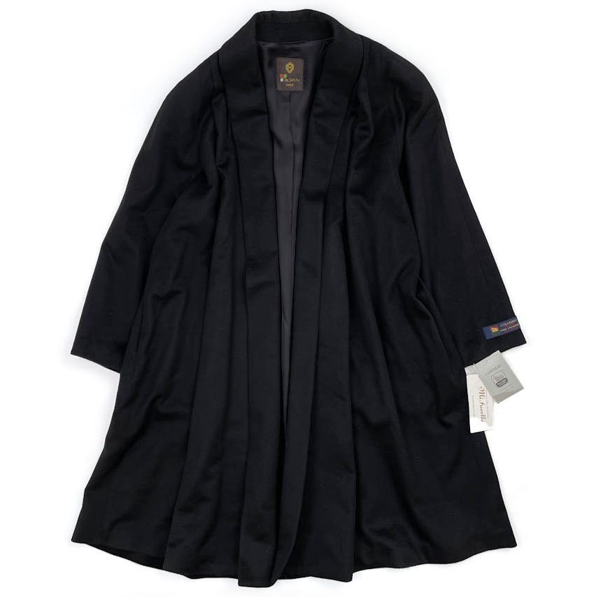 新品タグ付◆ピュアカシミヤ100%◆ミファエル イタリア製COLOMBO生地 カシミアウール Aライン ガウン コート F / 黒 ブラック レディース