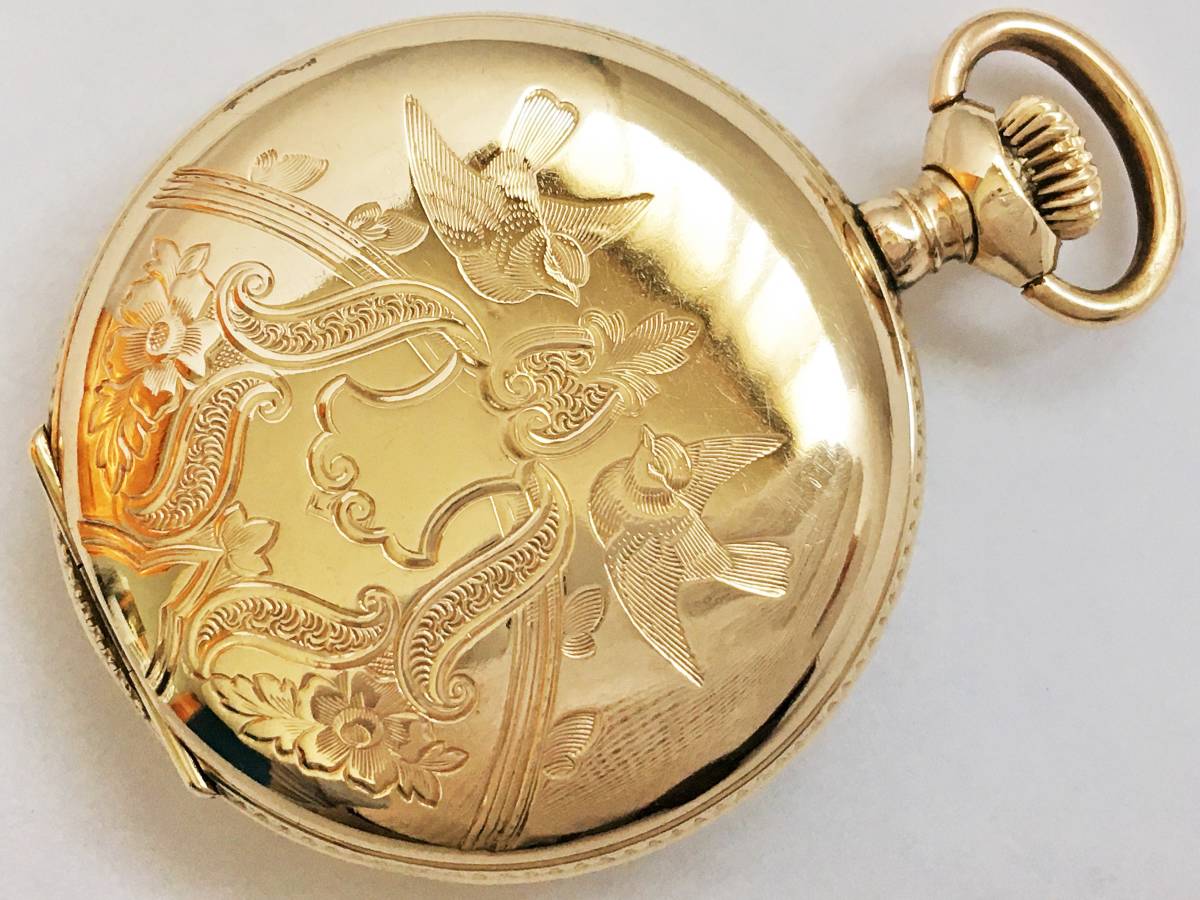 1901年製◆WALTHAM シーサイド 美彫金フルハンター 金彩文字盤 0S 15石 Gr，Seaside ウォルサム懐中時計◆