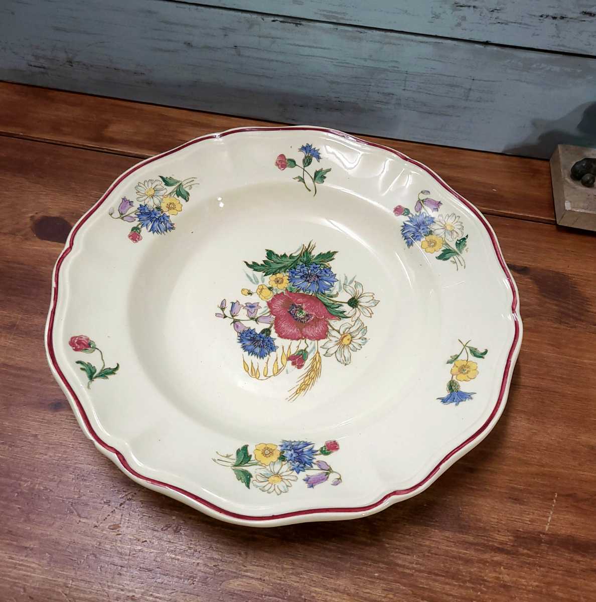 フランスアンティーク sarreguemines サルグミンヌ アグレスト 深皿 スーププレート 花柄 花リム ブロカント 10