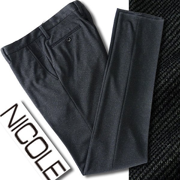 新品 ニコルセレクション ストレッチ カルゼ調 ジャージー スラックス 48(L) 濃灰 【P29658】 NICOLE Selection ニコル メンズ パンツ