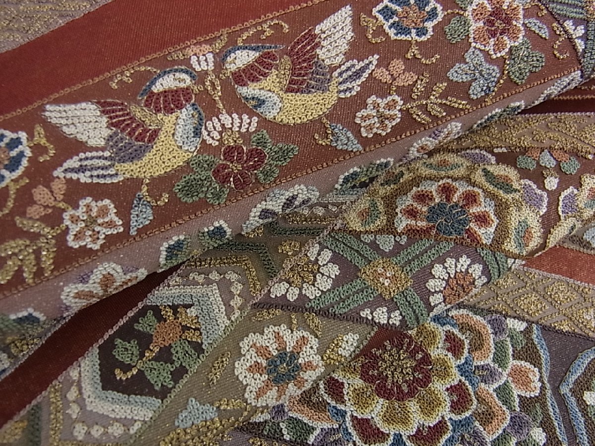花美人着物□中国三大刺繍 総相良刺繍 総刺繍 太鼓柄袋帯