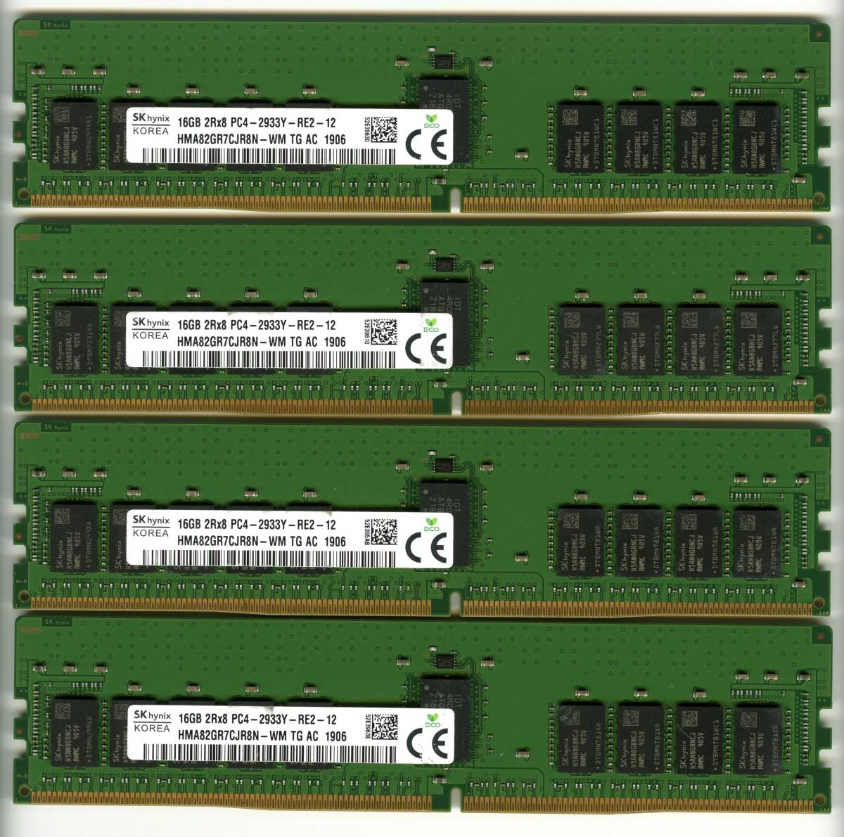 SKhynix、DDR4-2933、ECC Registered、16GB×4枚セットで64GB、中古 　　　reg rdimm サーバー用　Z4G4で動作確認済み　1906その5