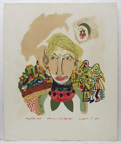 ヘンリー・ミラー『ブルックリンボーイ』リトグラフ　ed.62/65. 版上サイン　シートのみ　Henry Valentine Miller