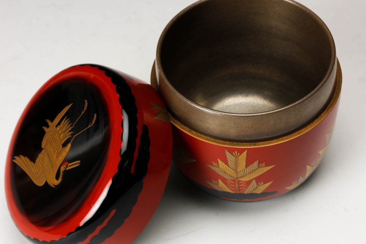 佳香】熊谷秀穂 楓蒔絵即中斎好糸目中棗 共箱 茶道具 本物