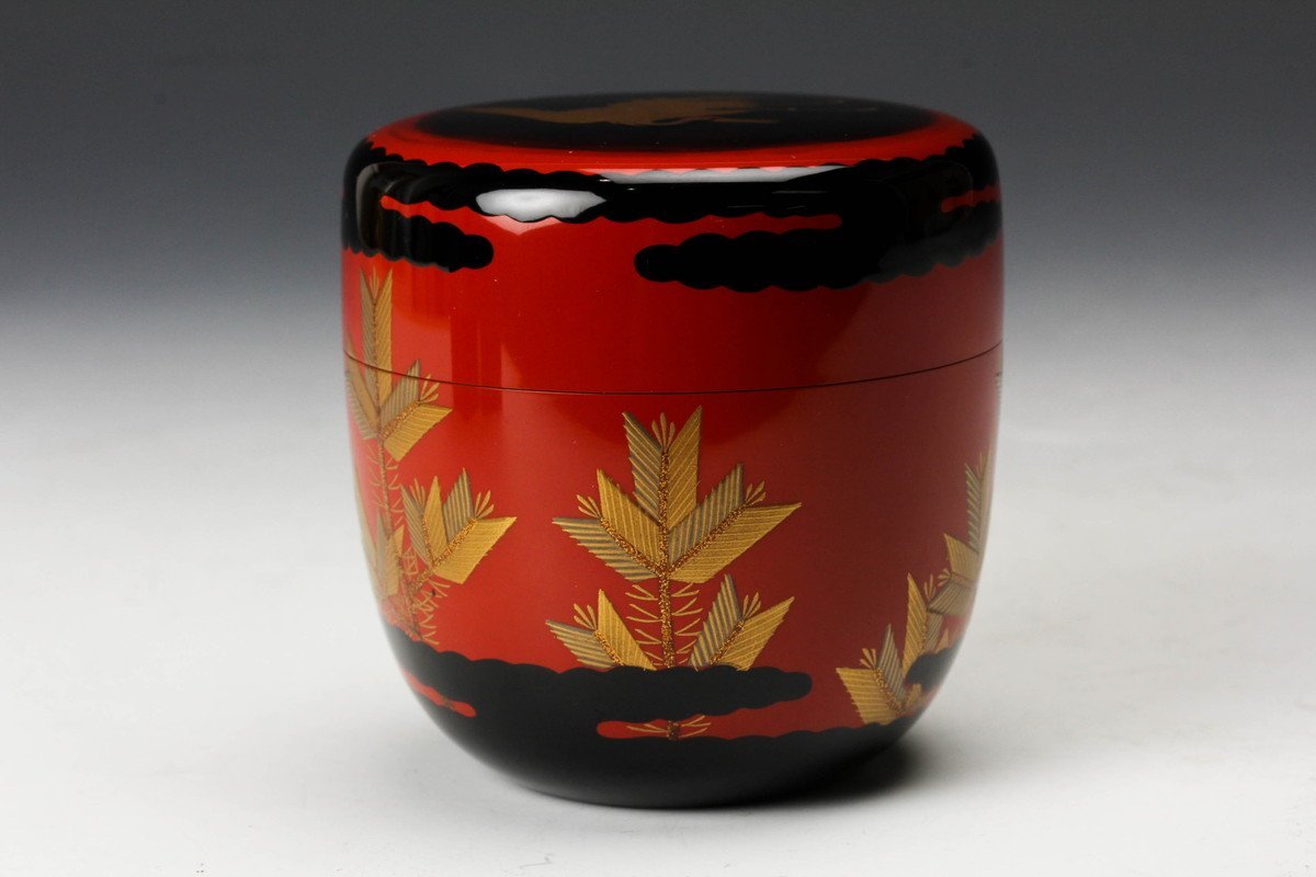 佳香】熊谷秀穂 楓蒔絵即中斎好糸目中棗 共箱 茶道具 本物