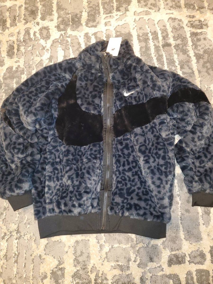 新品タグ☆日本未発売 NIKE NSW BIG SWOOSH FUR JACKET LEOPARD PRINT 