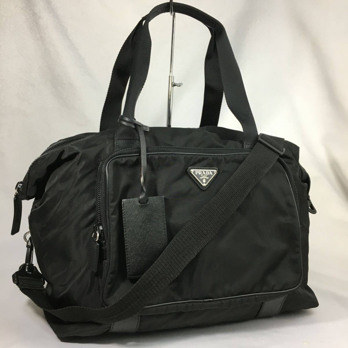 極美品 2way ボストンバッグ トライアングルロゴプレート PRADA プラダ