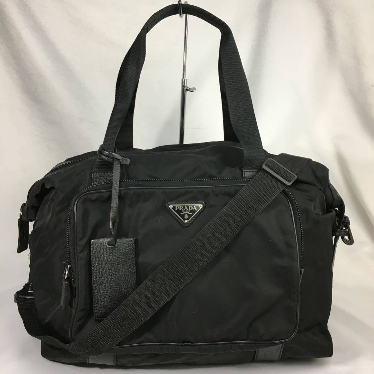 極美品 2way ボストンバッグ トライアングルロゴプレート PRADA プラダ