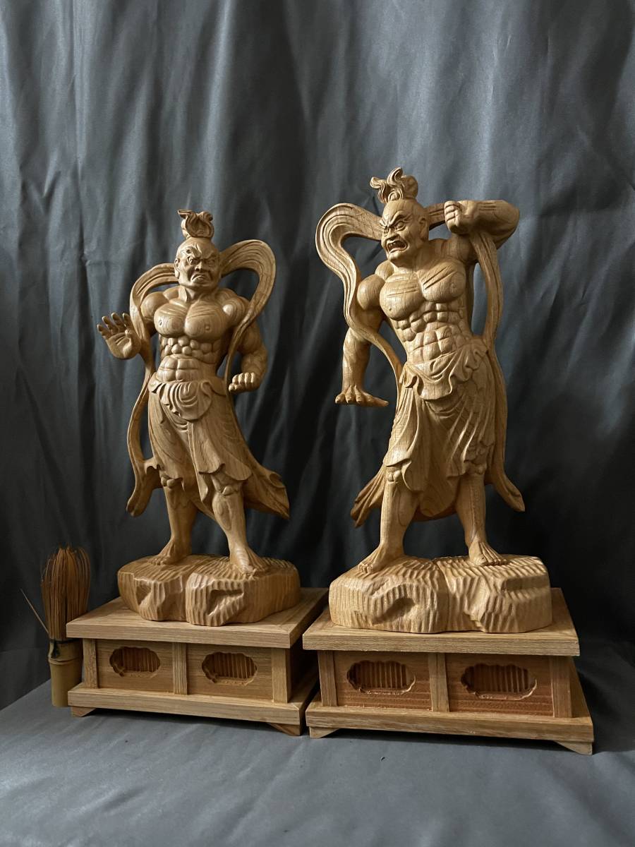 高37cm 極上品 仏教工芸品 一刀彫 総ケヤキ材 木彫仏像 金剛力士像