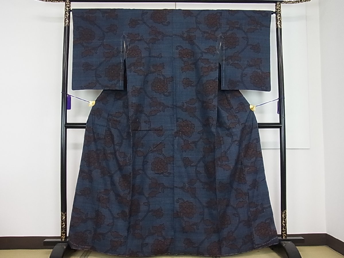 平和屋着物□本場結城紬 重要無形文化財 100亀甲 牡丹 大丸扱い 逸品 