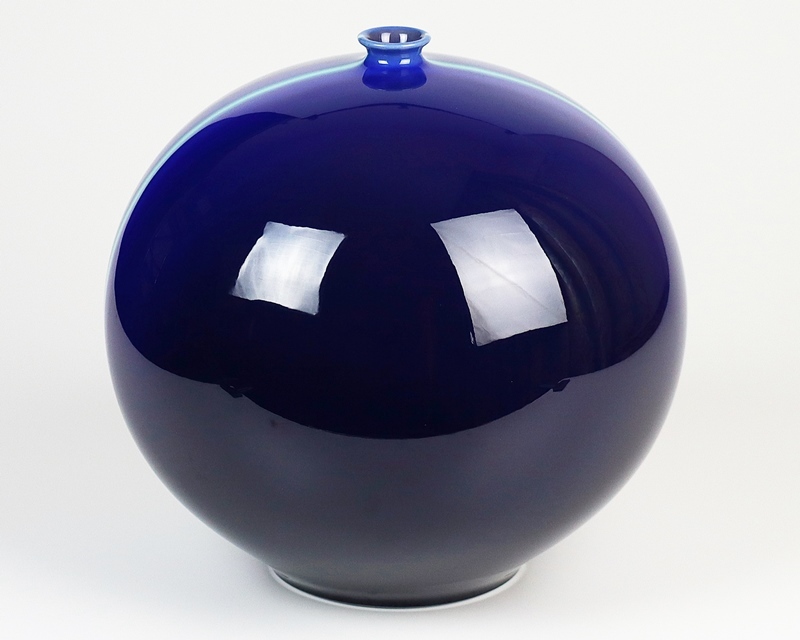 人間国宝三代徳田八十吉~最上位作~『耀彩花生』彫金銘