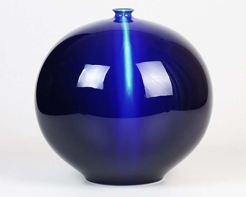 人間国宝三代徳田八十吉~最上位作~『耀彩花生』彫金銘