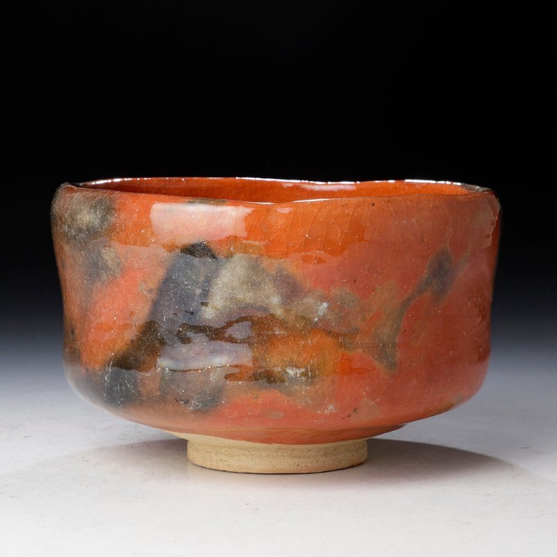 GACHAN楽吉左衛門 十四代 覚入 赤茶碗／共箱共布／銘「花