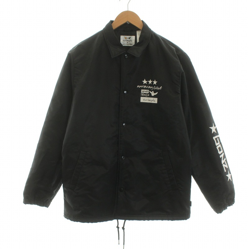 マークゴンザレス MARK GONZALES × BASECONTROL ベースコントロール コーチジャケット ビックシルエット ボア L 黒 ブラック /OT4