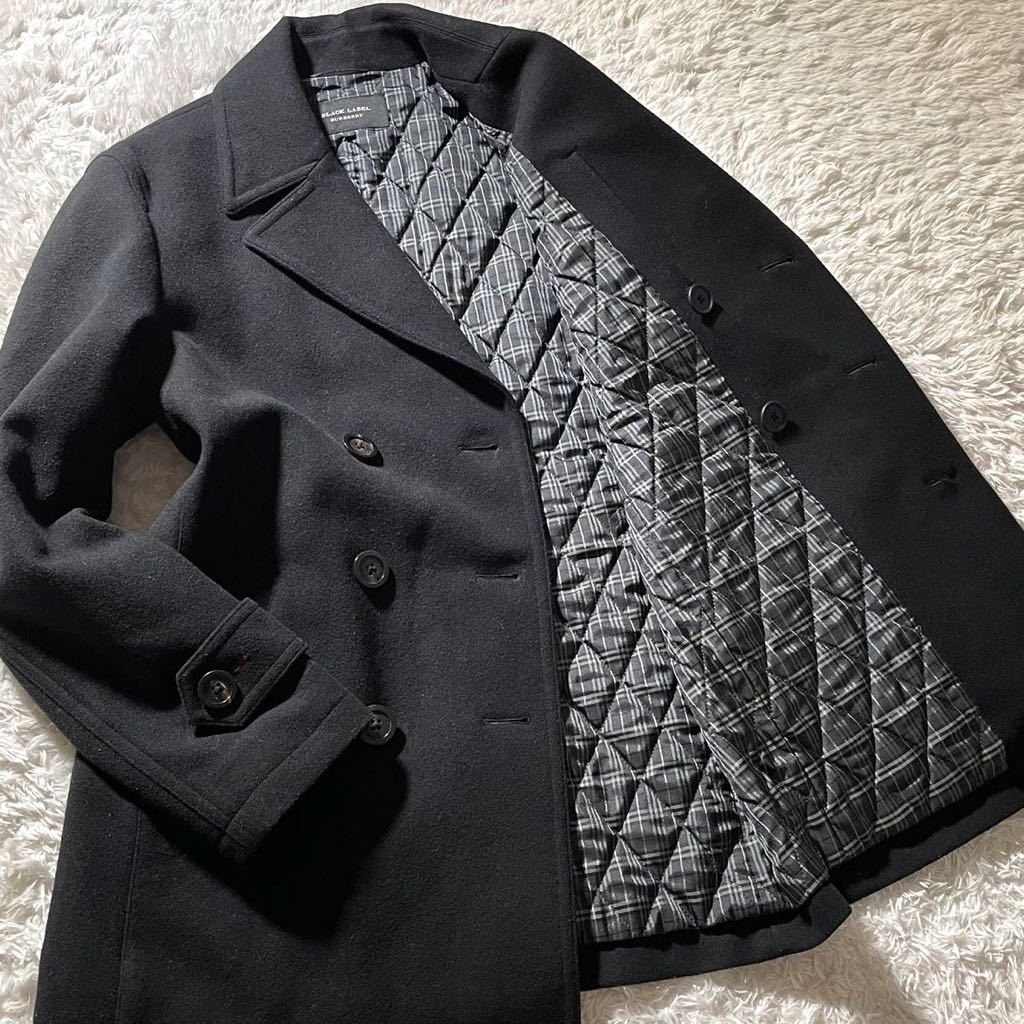 極美品/Lサイズ●バーバリーブラックレーベル ピーコート Pジャケット BURBERRY BLACKLABEL メルトン 中綿キルティング 裏地ノバチェック