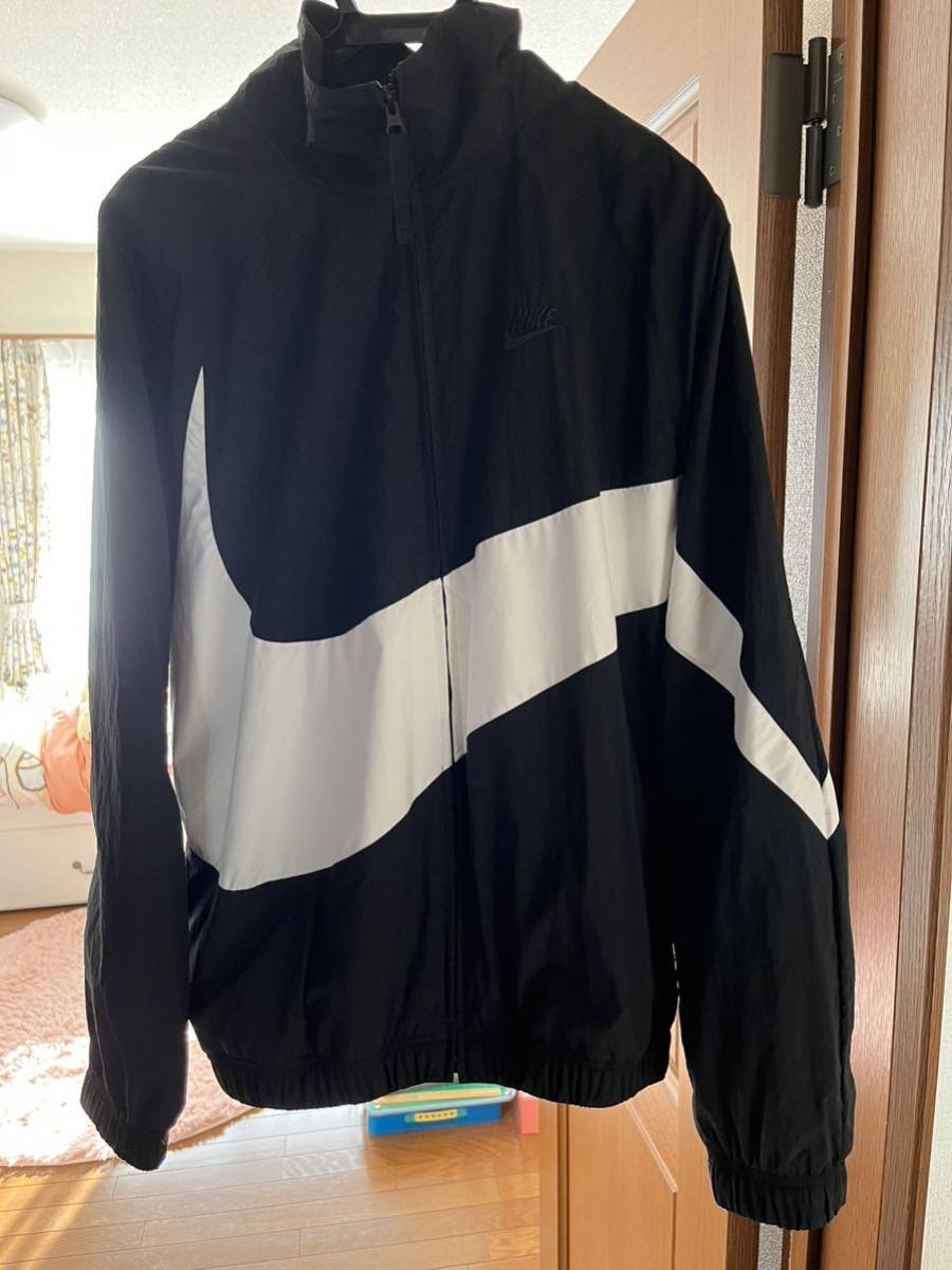 NIKE HBR STMT WOVEN JACKET BIG SWOOSH Ｌサイズ 黒/白 ナイキ ビッグ スウッシュ ウーブン ナイロン ナイロンジャケット アノラック 美品