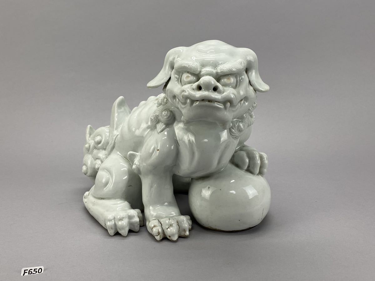 庄梅-F650-100 中国美術　徳化窯　白磁　獅子　置物　清時代　旧家　蔵出　古美術