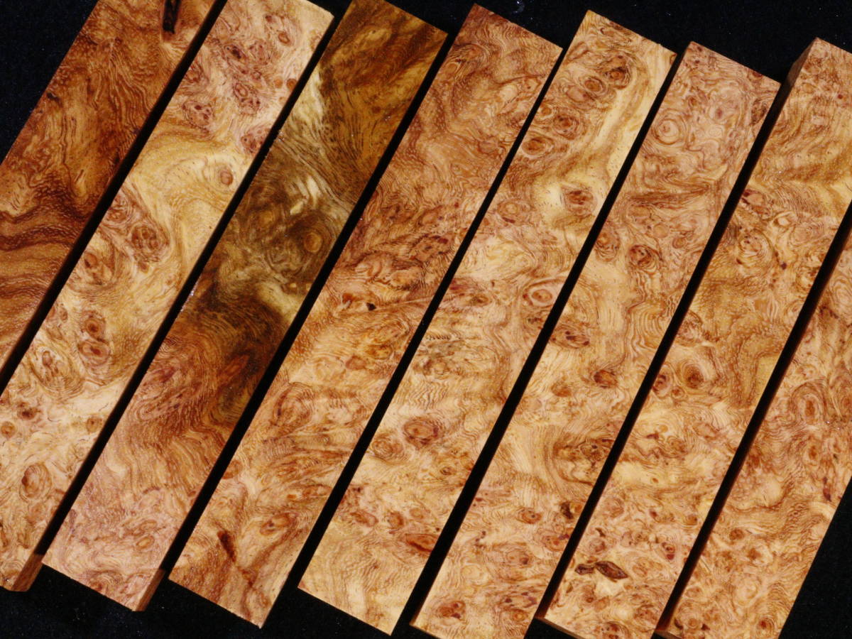 花梨 瘤杢 葡萄杢 無垢材(5-1-15) 合計8点 W133㎜×D20.5㎜×H20.5㎜ 