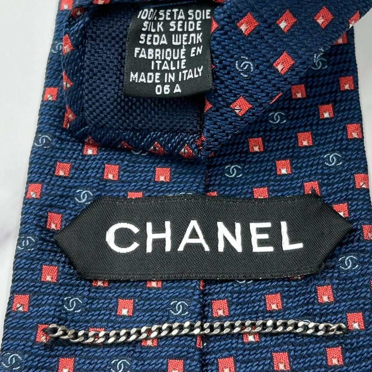 美品 ネクタイ 現行 CHANEL シャネル シルク チェーン ココマーク