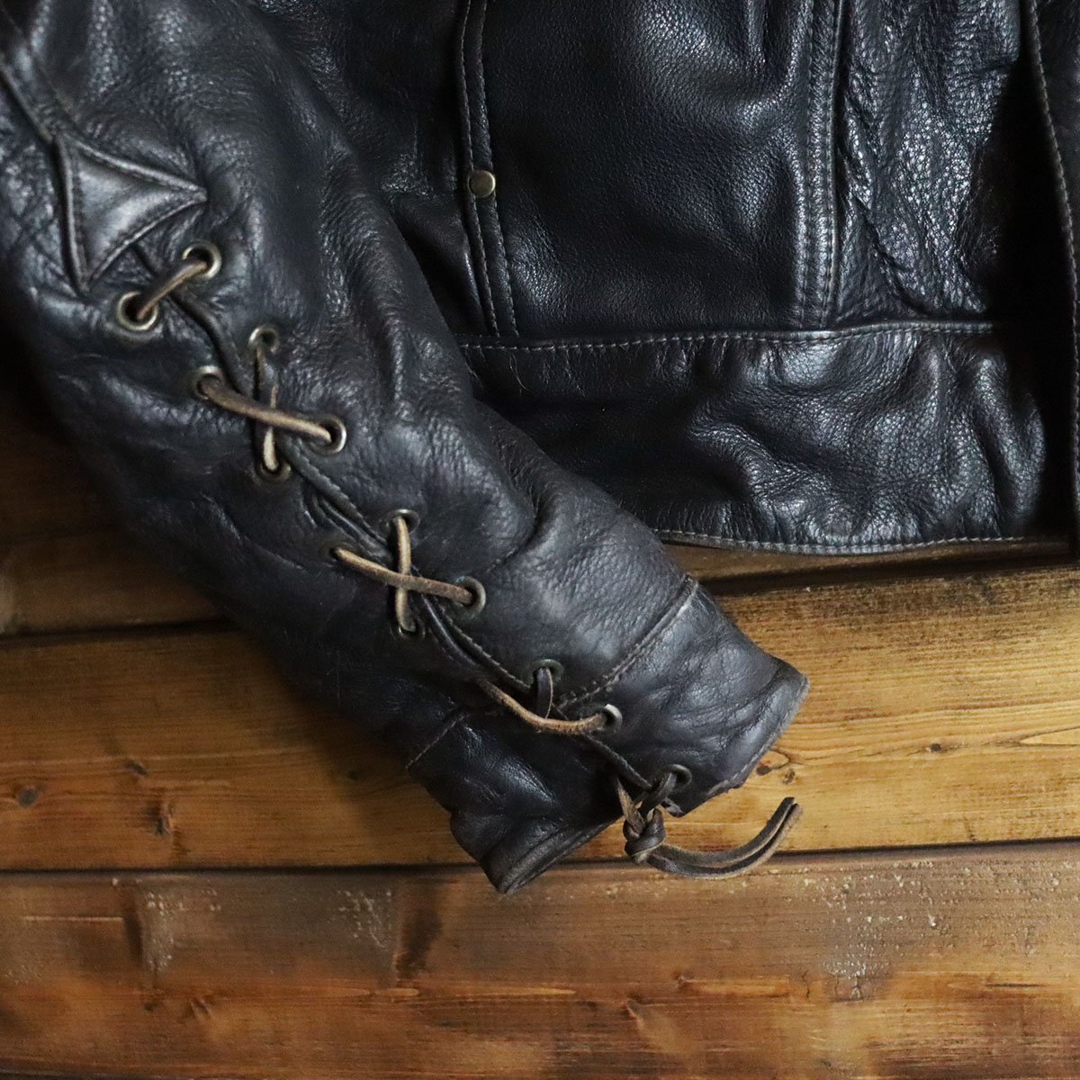 B3S/T1.10-1　ECHTES LEDER　本革　レザージャケット　トラッカージャケット　レースアップ　革ジャン　皮ジャン　バイカー　XXL　ブラック