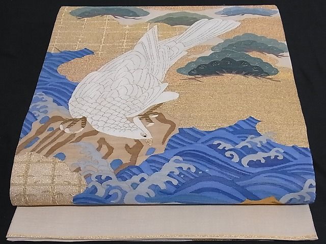 着物屋こころ□極上 明綴れ 太鼓柄袋帯 浜松文 白鷹 金糸 正絹 逸品