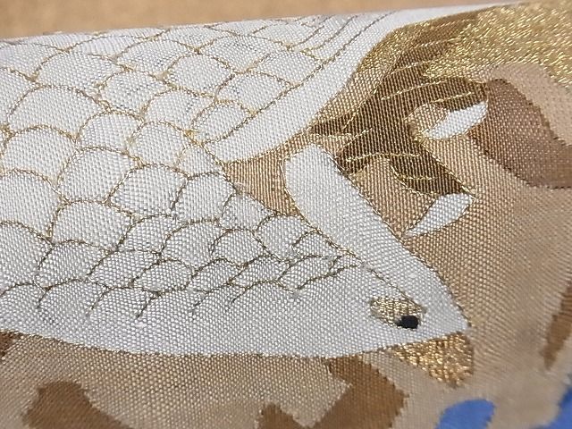 着物屋こころ□極上 明綴れ 太鼓柄袋帯 浜松文 白鷹 金糸 正絹 逸品