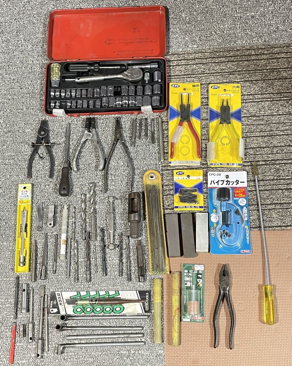 大量　セット　工具セット　KTC 他　プライヤ　レンチ　ソケット　砥石　ドリル　他