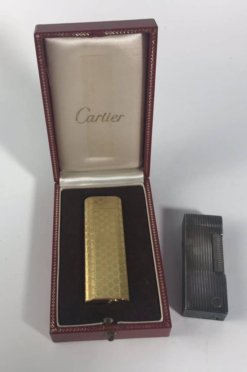 1円〜●★着火確認済★ガスライター ダンヒル カルティエ オーバル 総柄 ストライプ 2点まとめ★okoy-1726488-184★op1044