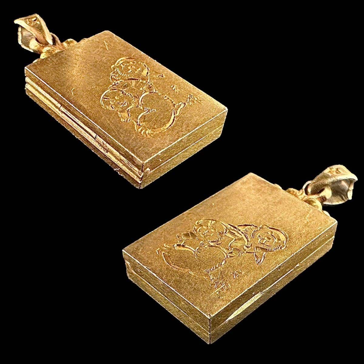 金製 在銘 K18 刻印 彫金 犬 旭日図 パイロット ペンダントトップ 金工 