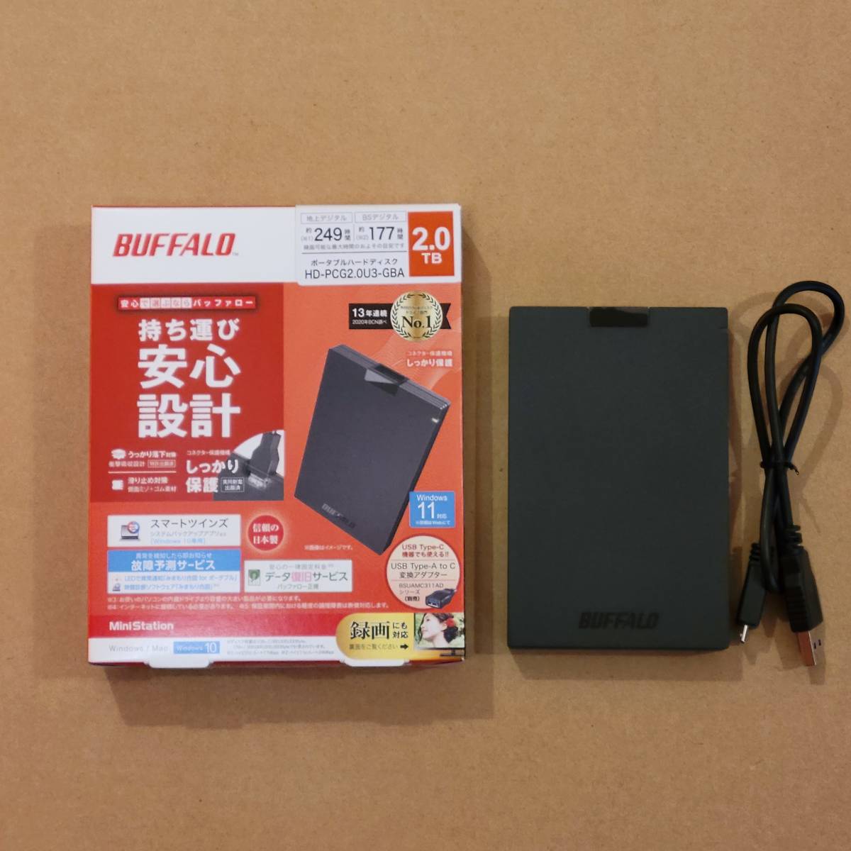 BUFFALO 録画用ポータブルハードディスク HD-PCG2.OU3-GBA 2.0TB 美品