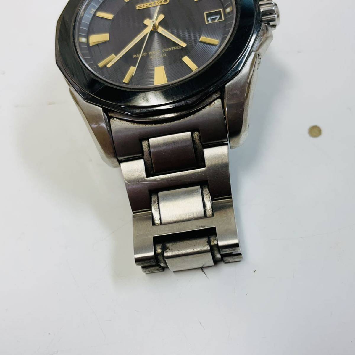 稼働 SEIKO セイコー 電波ソーラー 7B42-0AG0 ブライツ チタン 黒文字 