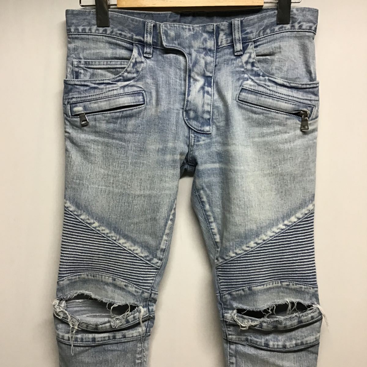 BALMAN バルマン】S5HT551C47 クラッシュ加工バイカーデニムパンツ 