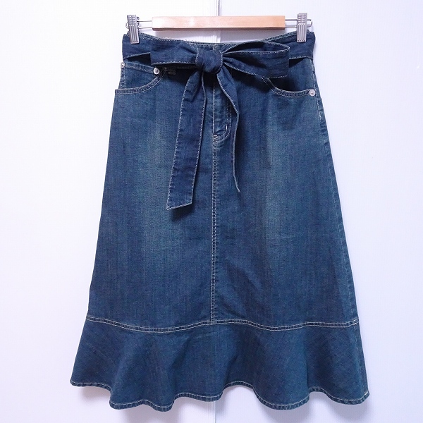 #anc インゲボルグ INGEBORG スカート 9 紺 デニム レース ステッチ フリル ロング レディース [791674]