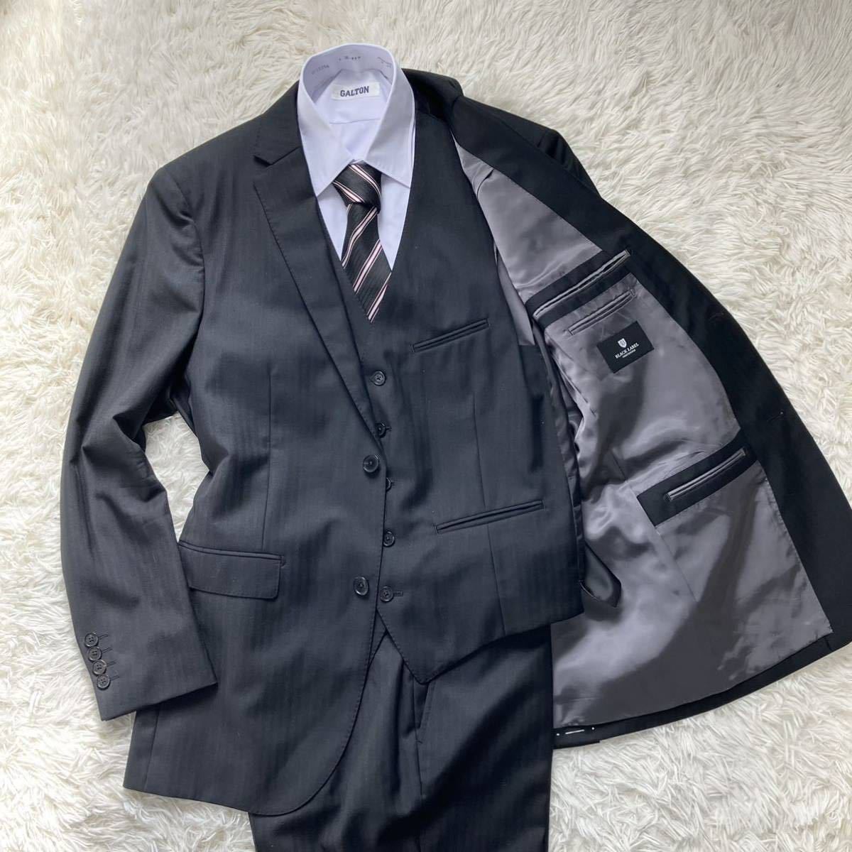 未使用！スリーピース　ブラックレーベルクレストブリッジ　スーツ　メンズ　2B 3ピースシャドーストライプ 黒　ブラック　40L 