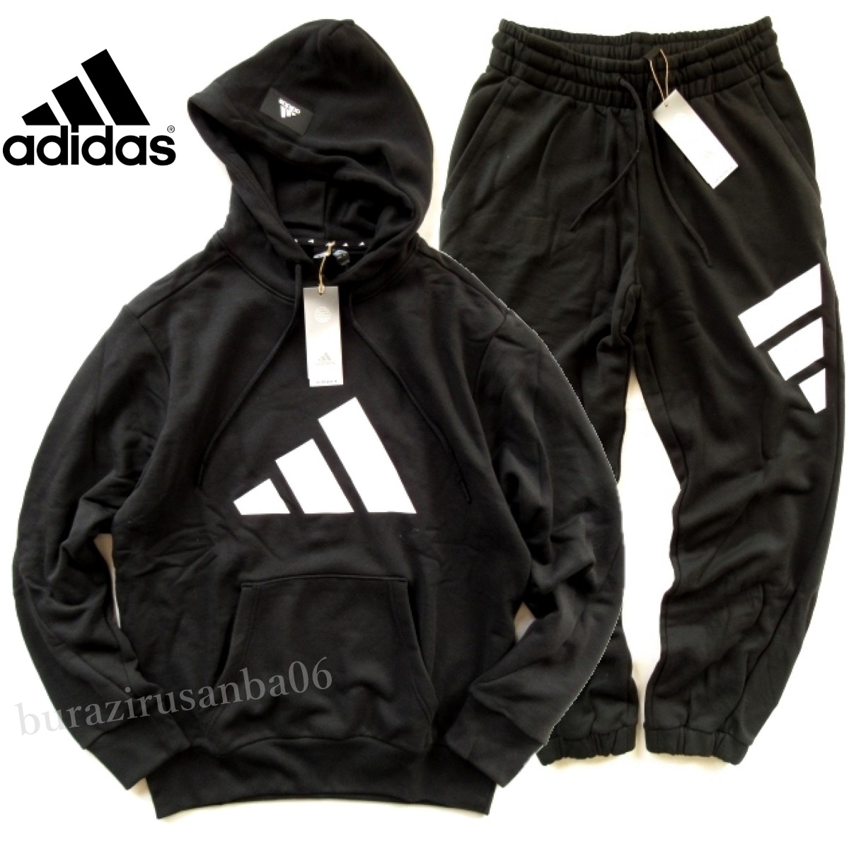 メンズ XO (2XL）◆未使用 定価1.3万 adidas アディダス スウェット 上下 グラフィック BIGロゴ パーカー スウェットパンツ セットアップ